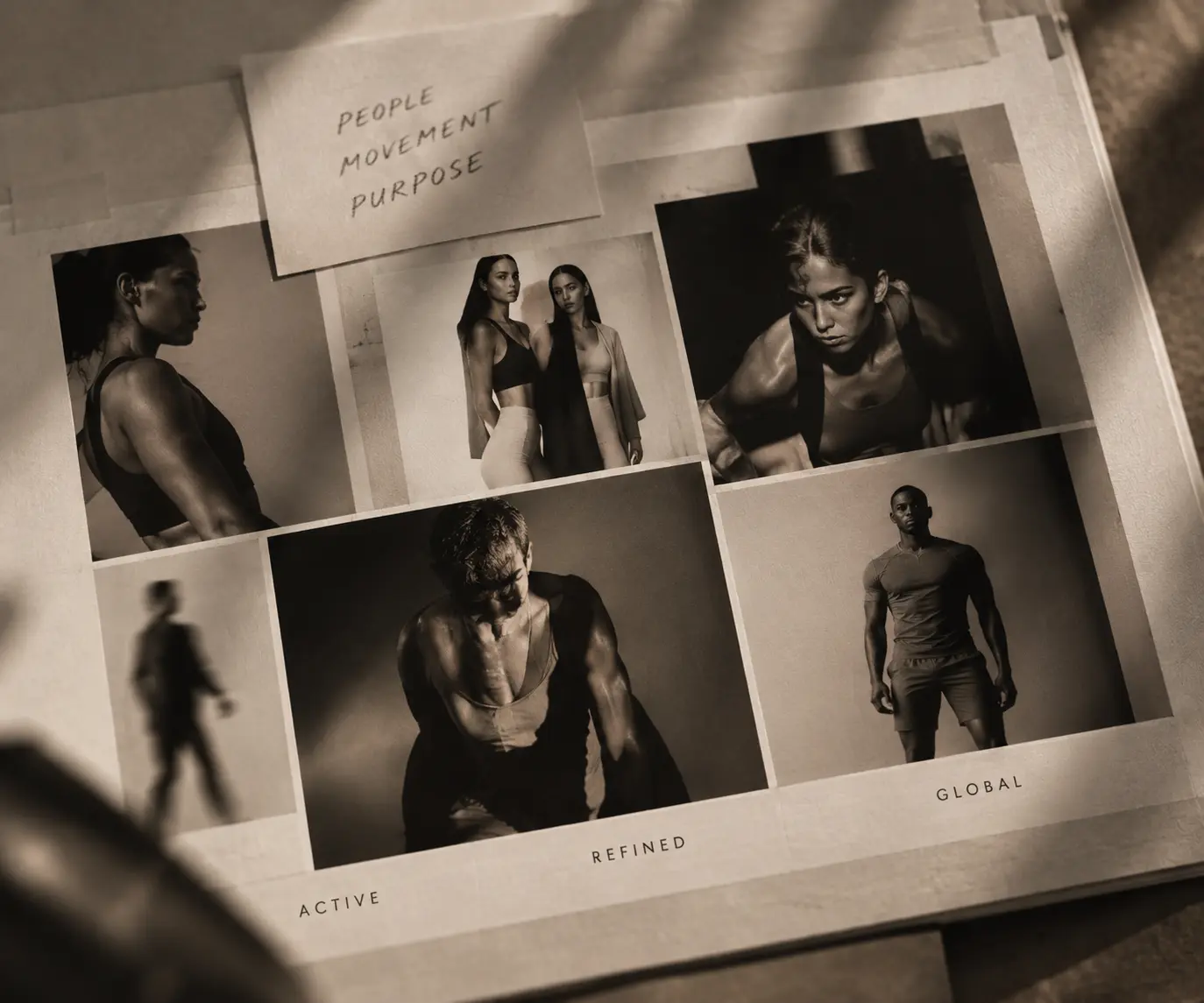 Editorial athlete contact sheet for activewear brand positioning