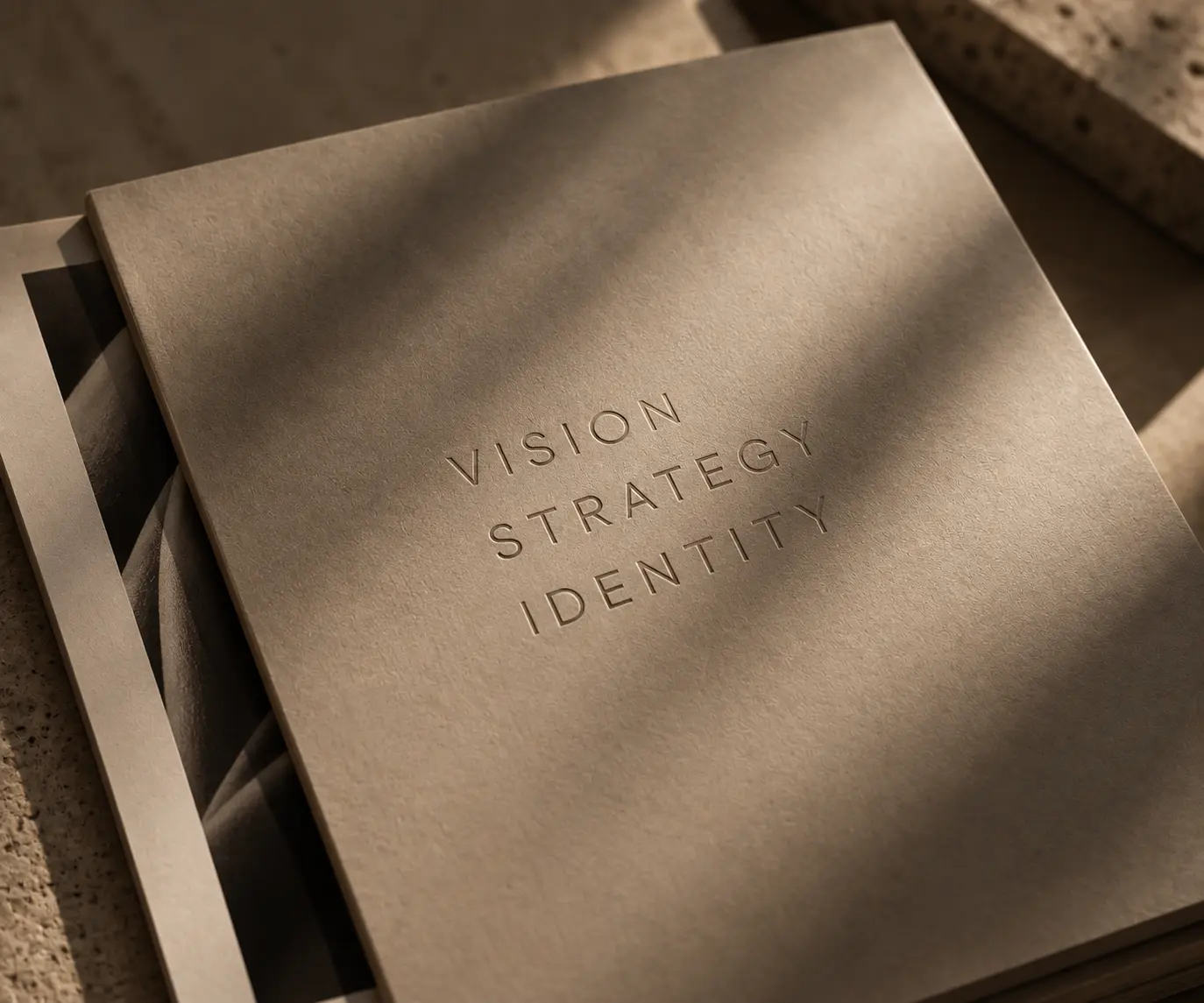 Brand book embossed with Vision, Strategy and Identity