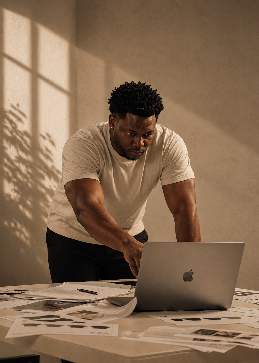 Keith Banks reviewing product sketches in a studio